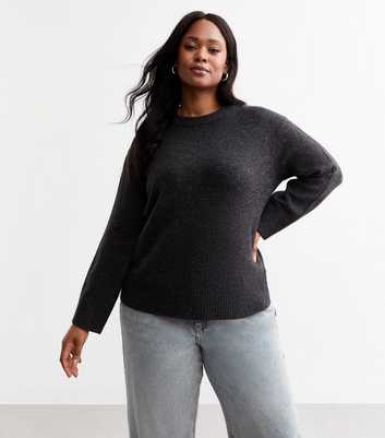 Curves Dark Grey Crew Neck Jumper