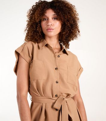 Blue Vanilla Camel Utility Shirt Midi Dress New Look