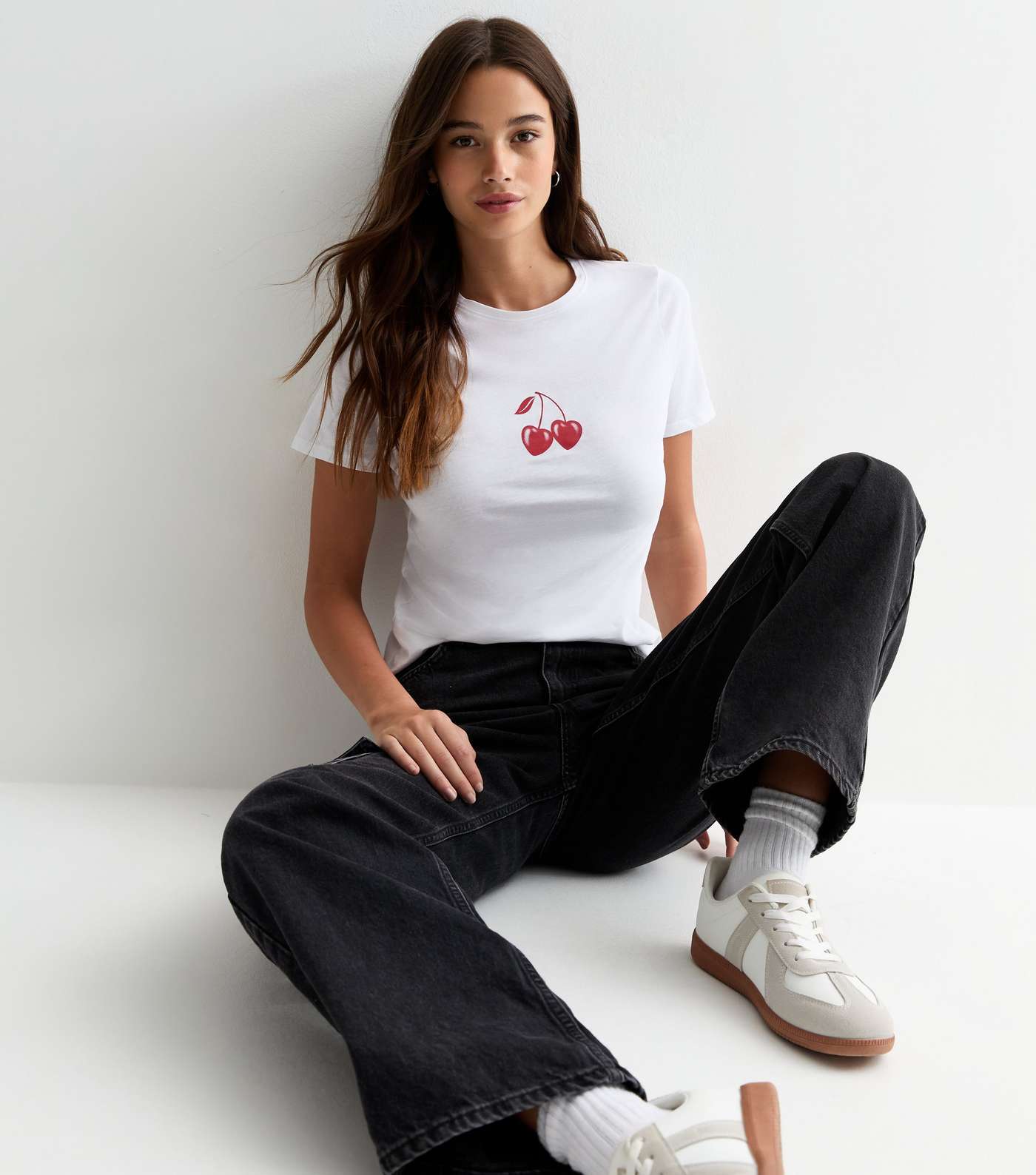 White Cherry Heart Cotton T-Shirt Image 2