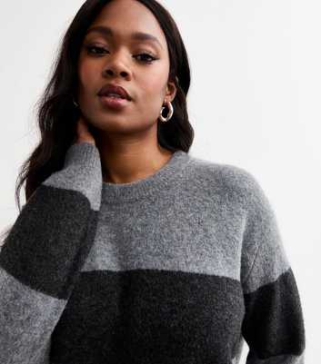 Curves Grey Striped Oversized Jumper