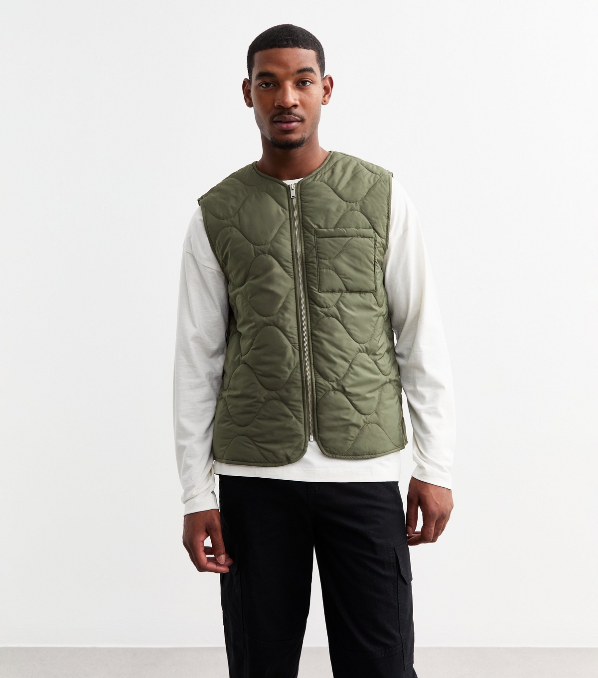 Men's Khaki Regular Quilted Gilet New Look