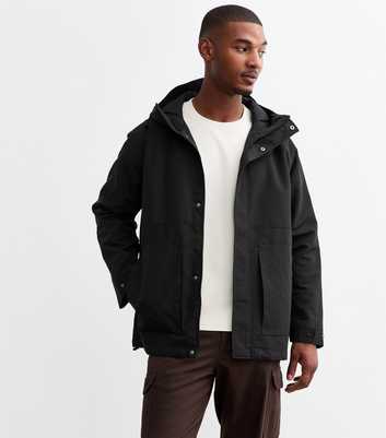 Black Regular Tech Hooded Jacket 