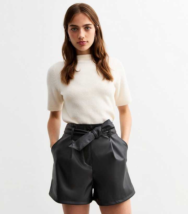 Black Tie Waist Faux Leather Shorts