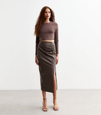 New look brown leather skirt hotsell