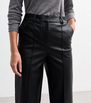 【U LAN】Cali Pintuck Leather Wide Pants GORGLITTER Men's Casual Stacked PU Leather Flares Pants Wide