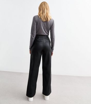 Wide Leg Trousers Ax Paris Leather Trousers Black Faux Leather