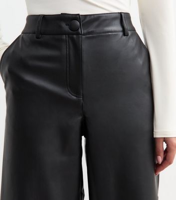 Black Faux Leather Wide Leg Culotte Trousers New Look