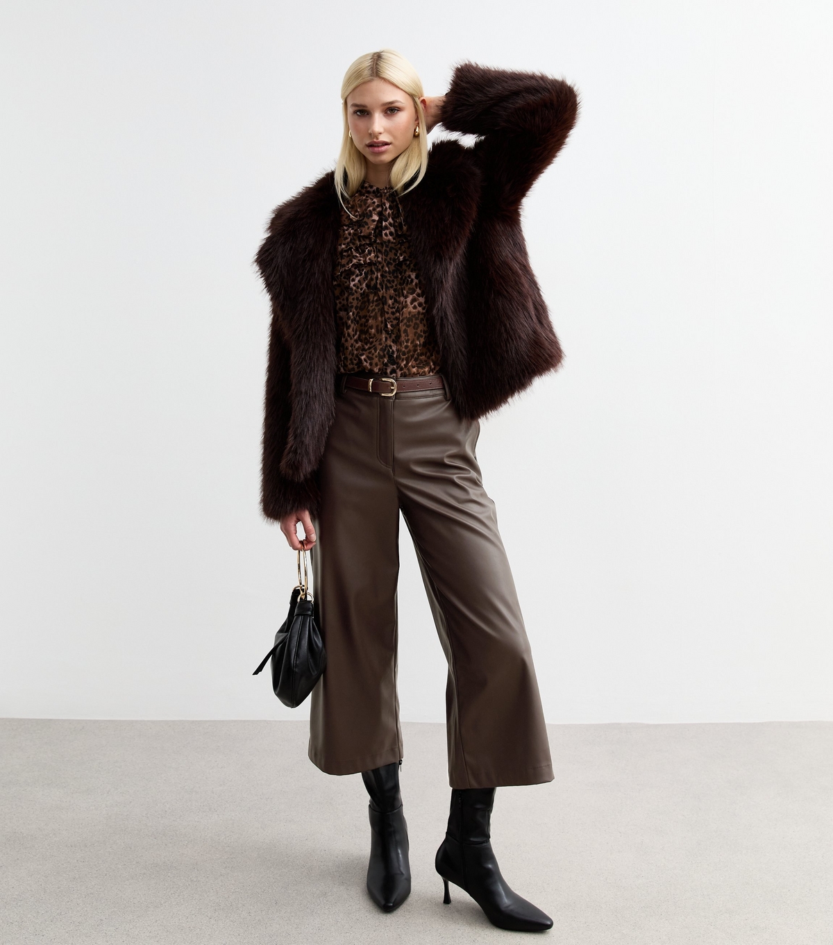 Women's Brown Leather-Look Wide Leg Culotte Trousers New Look