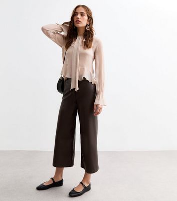 Brown Leather-Look Wide Leg Culotte Trousers | New Look