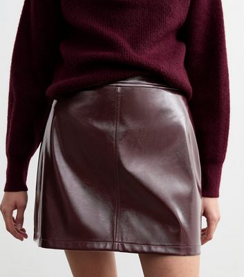 Burgundy Patent Faux Leather Mini Skirt New Look