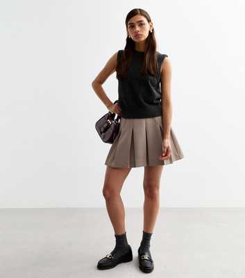 Light Brown Box Pleat Mini Skirt 