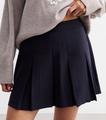 Navy Box Pleat Micro Mini Skirt New Look