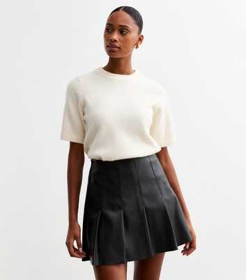 Black Leather-Look Pleated Micro Mini Skirt 