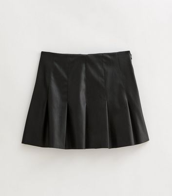 Black Leather Look Pleated Micro Mini Skirt New Look