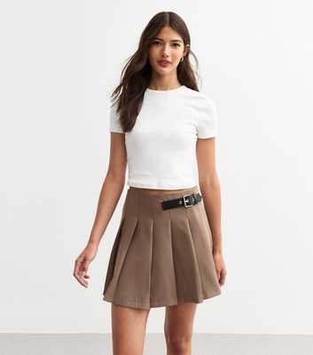 Mink Belted Pleated Mini Skirt