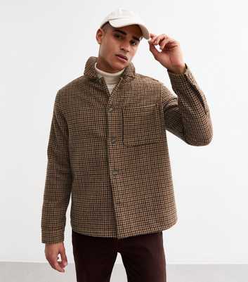 Brown Regular Brushed Patch Pocket Houndstooth Overshirt