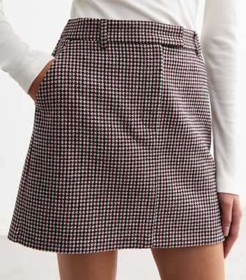 Black Houndstooth Check Mini Skirt