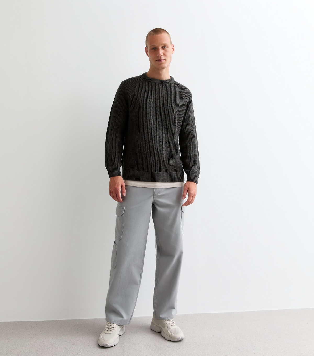 Men's Grey Relaxed Cotton Cargo Trousers New Look