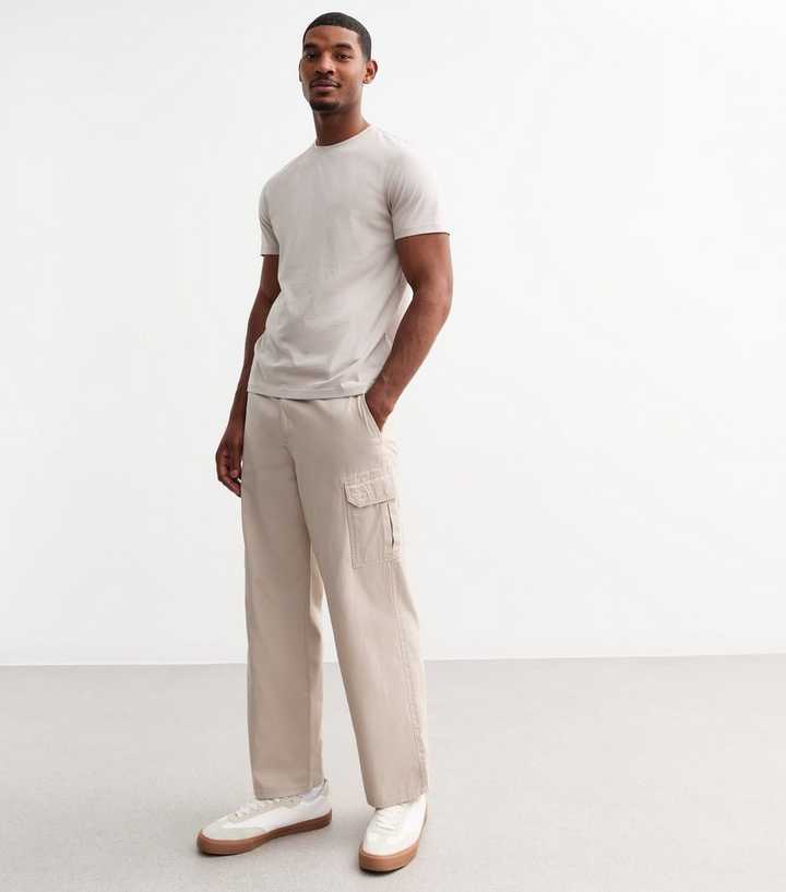 Stone Relaxed Cotton Cargo Trousers