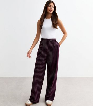 Burgundy Pinstripe Wide Leg Trousers | New Look