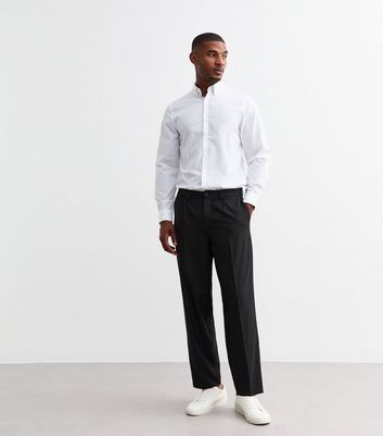 Men's Black Pleated Relaxed Tailored Trousers New Look