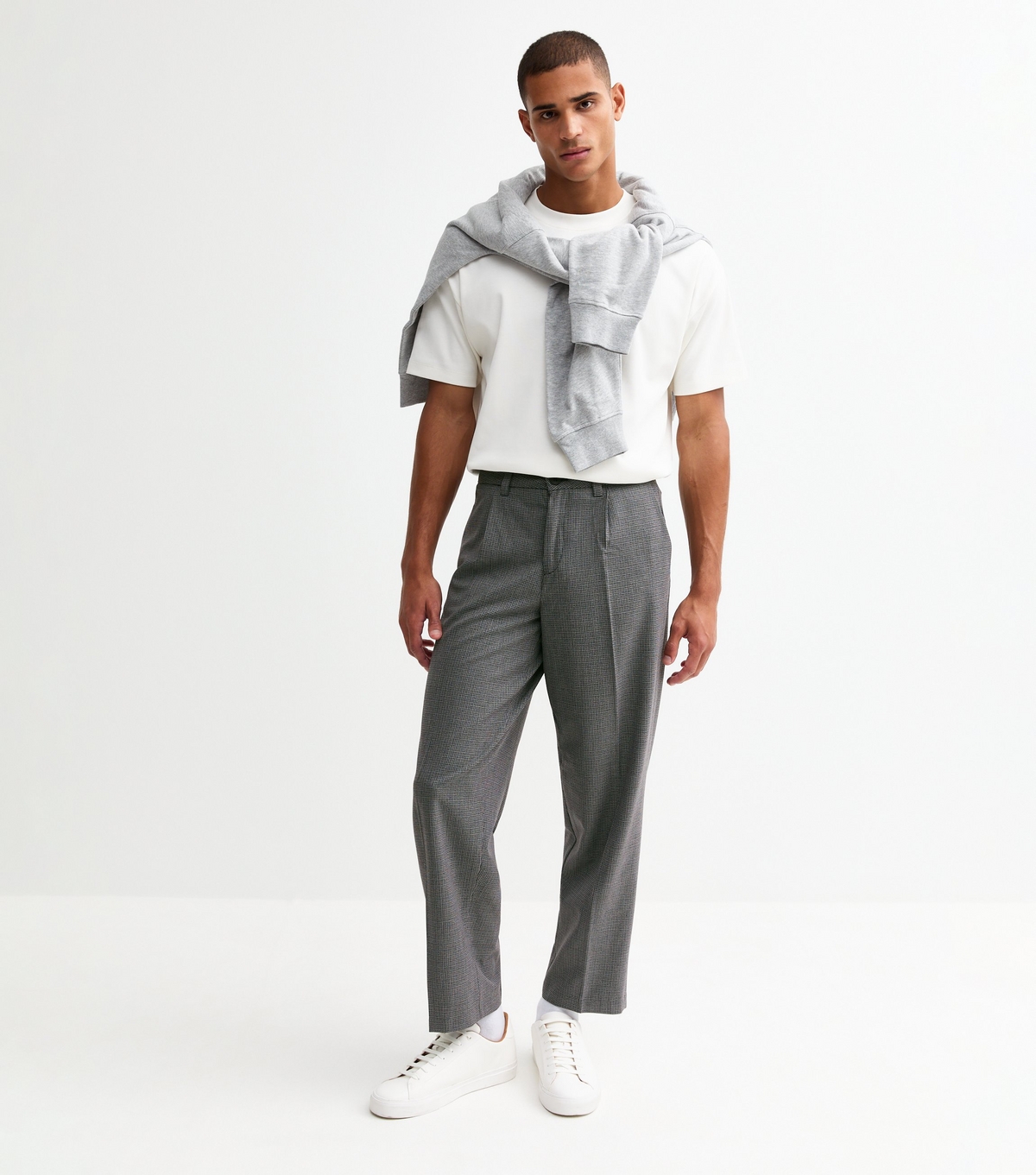 Men's Black Checked Pleated Oversized Tailored Trousers New Look