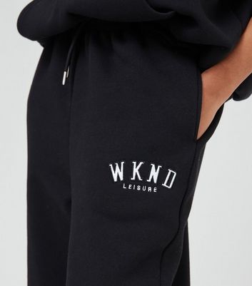 WKNDGIRL Black Logo Oversized Joggers New Look