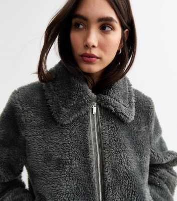 Grey Faux Shearling Bomber Jacket