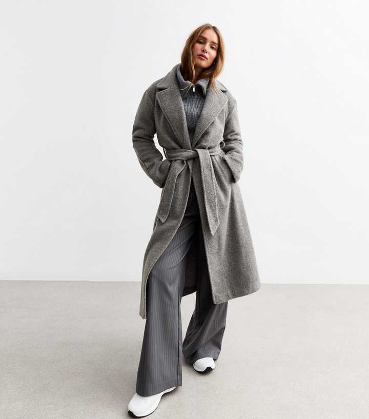 Grey Long Belted Unlined Coat