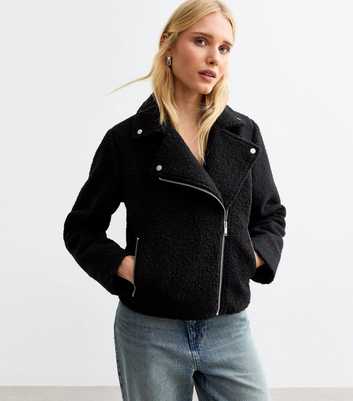 Black Bouclé Biker Jacket 