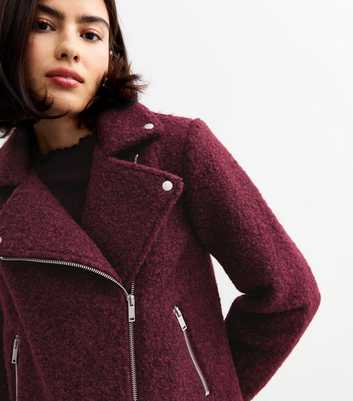 Burgundy Bouclé Biker Jacket 