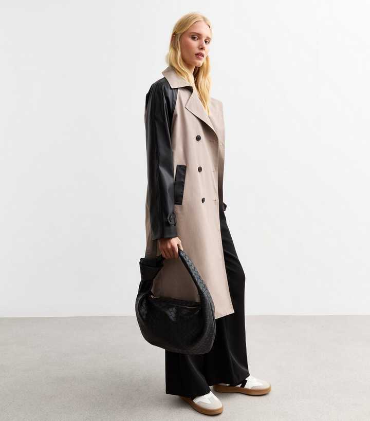 Mink Faux Leather Sleeve Trench Coat