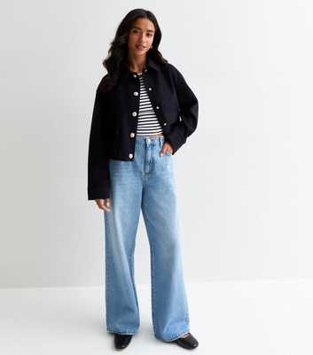 Petite Navy Cropped Shacket