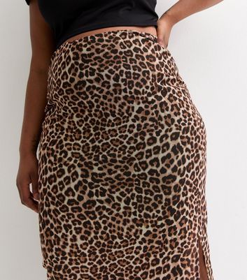 Curves Black Leopard Print Mesh Midi Skirt New Look