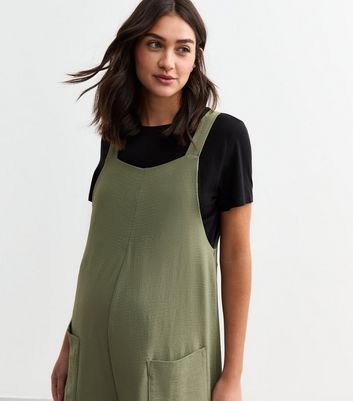 Maternity Khaki Dungaree Jumpsuit