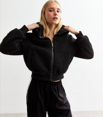 Black teddy coat cropped on sale