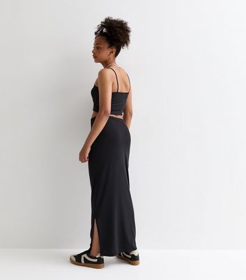 Black Lace Trim Bow Detail Midi Skirt New Look