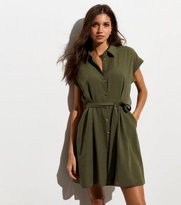 New look khaki shirt dress sales