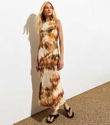 Brown Abstract-Print Midi Dress