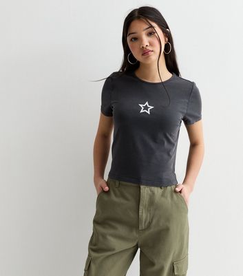 Girls Grey Distressed Star T-Shirt New Look