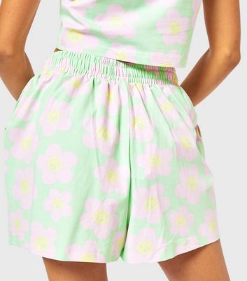 Skinnydip Green Happy Flower Shorts New Look