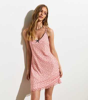 Pink Polka-Dot Mesh Mini Dress