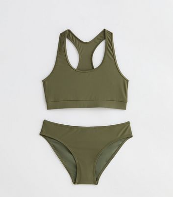 Girls Olive Racer Bikini Set