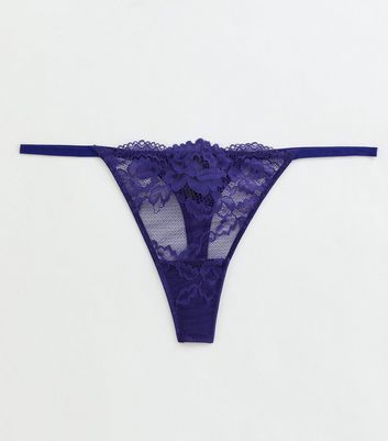 Indigo Floral Lace String Thong New Look