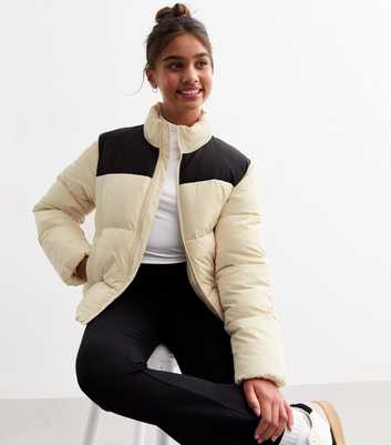 Girls Off White High Neck Puffer Coat