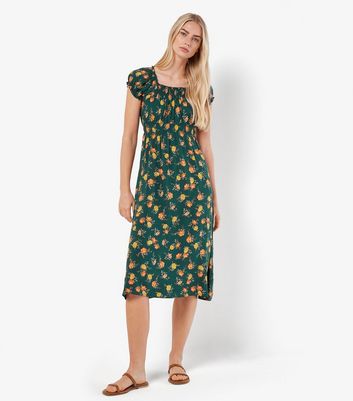 Apricot Green Rose Print Milkmaid Midi Dress New Look