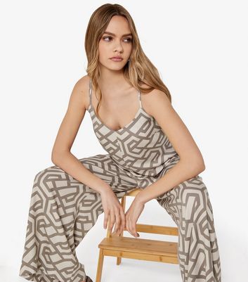 Apricot Stone Geometric Print Strappy Jumpsuit New Look