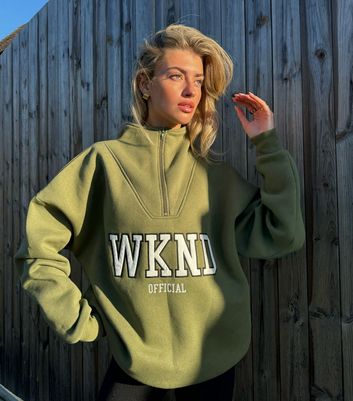 WKNDGIRL Olive Half Zip Sweatshirt New Look