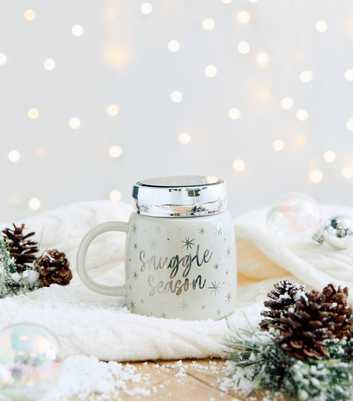 White Christmas Snuggle Season Ceramic Mug with Lid