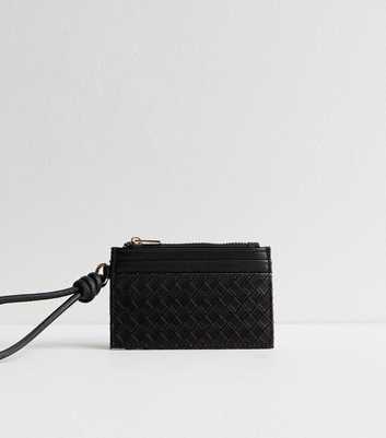 Black Leather-Look Woven Cardholder